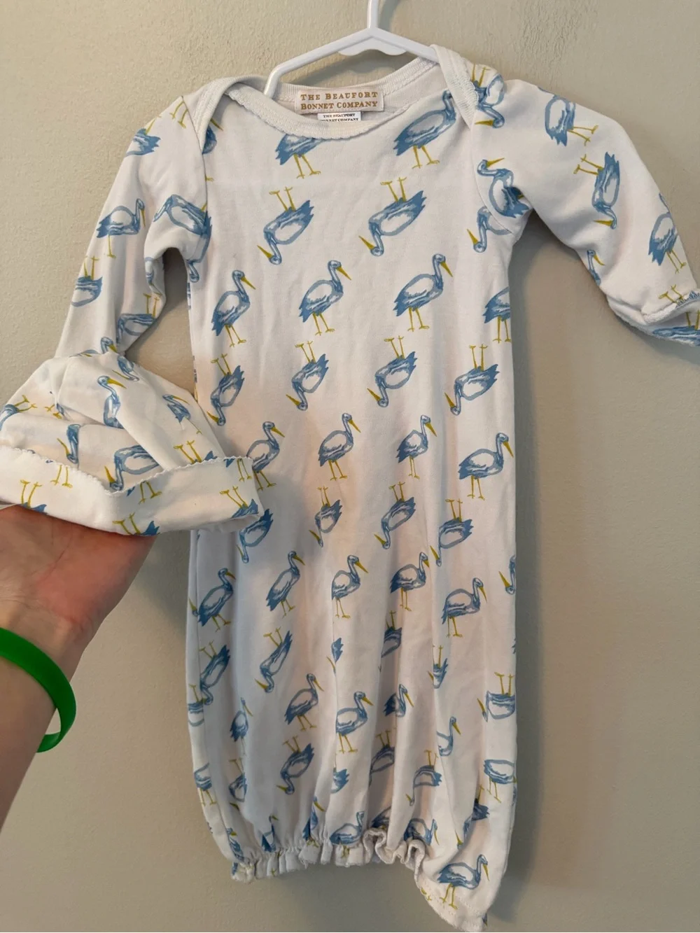 The Beaufort Bonnet Company Baby Gown Pajamas in White with Blue Bird Print